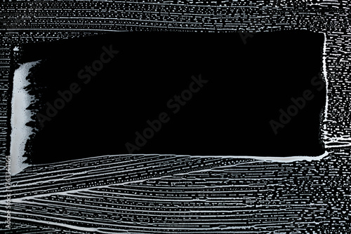 clear wiped stripe of soap foam on window glass, black and white  backgrond frame   