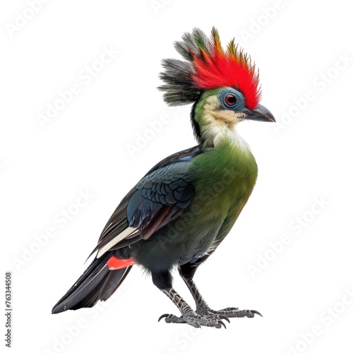 red crested tura bird on isolated transparent background photo