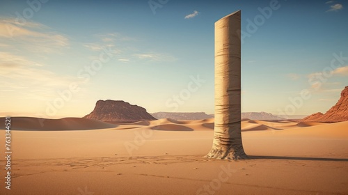 Surrounded by ever-changing desert a Doric column anchors in surreal landscape photo