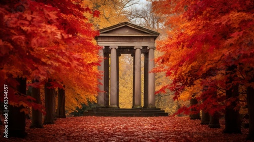 Doric temple amidst autumn s vibrancy columns stand against fall s palette