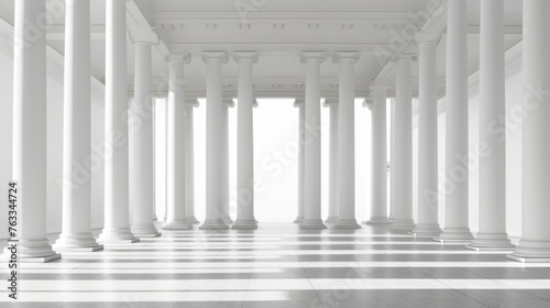 Symmetry of Doric colonnade accentuated in minimalist space with reflective surfaces photo