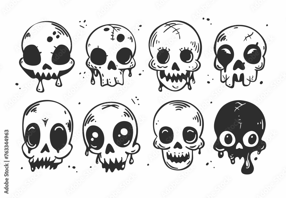skull cute cartoon set skull cute cartoon set