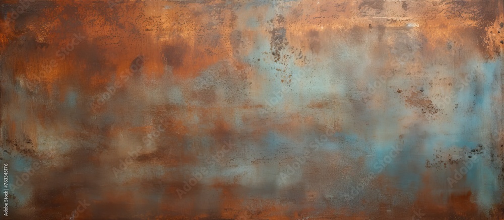 Rusty metal background with blue paint flaking off