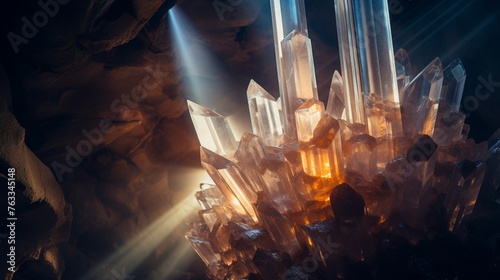 Luminous cave crystals surround Doric column dazzling spectacle