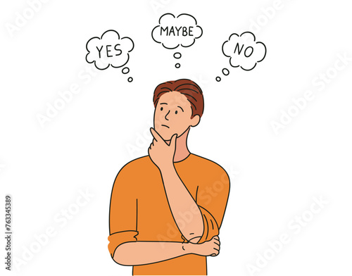 a man thinks, makes a choice. concept with character in cartoon style

