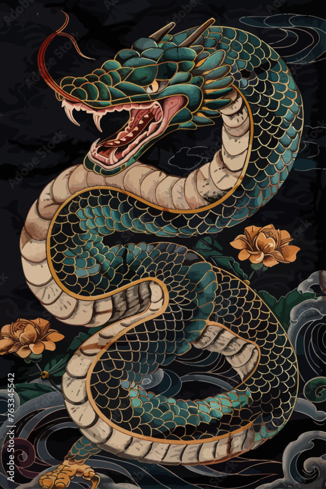 Snake Dragon Yakuza Style Illustration Snake Dragon Yakuza Style Illustration