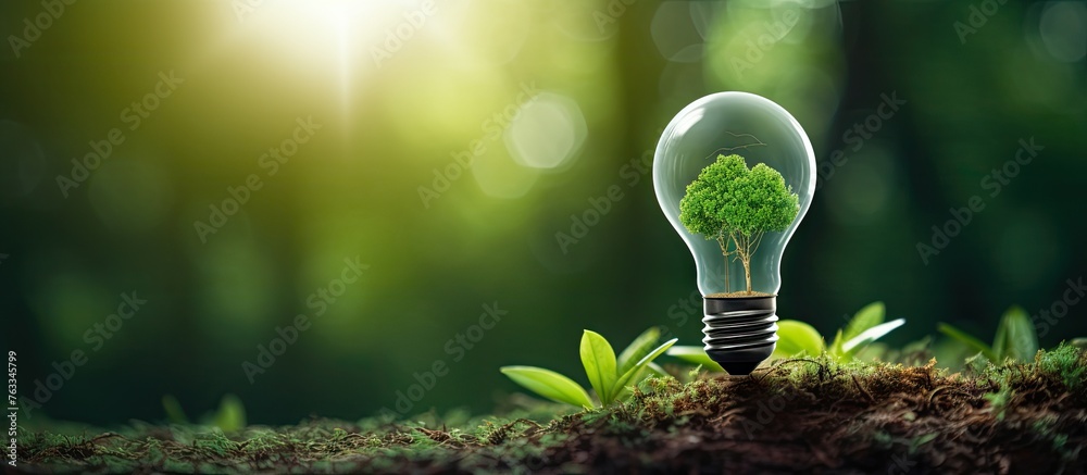 A light bulb showcasing a tree inside it - obrazy, fototapety, plakaty 