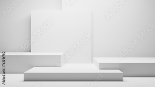 white bright abstract empty podium background - minimalistic place display for commercials and design, empty white studio room bright soft empty geometrical forms, white background table backdrop wall