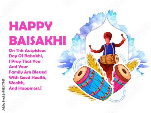 Wallpaper Mural Creative Vector Illustration Of Happy Baisakhi Celebration with Men Dancing on Dhol Torontodigital.ca
