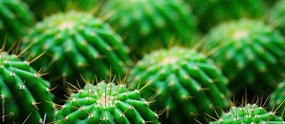 Close up of green cactus plants with yellow spikes Close up of green cactus plants with yellow spikes