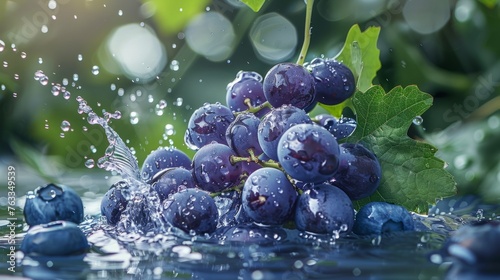Grapes and water collision splash close-up, product close-up, adequate water, rich nutrition