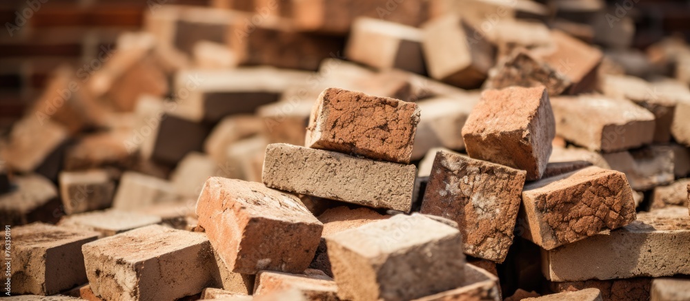 A pile of bricks stacked on top of more bricks