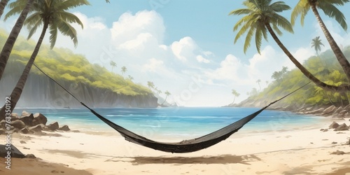 Hammock on tropical beach. Vacation and travel concept.
