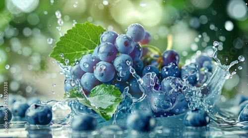 Grapes and water collision splash close-up, product close-up, adequate water, rich nutrition