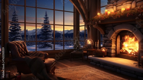 A Cozy Living Room With Fireplace and Furniture © Karlaage