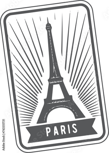 Paris travel sticker. Black world landmark label