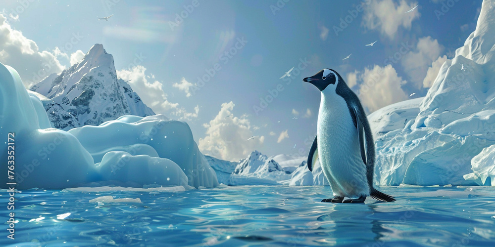 Ice berg melting Antarctica life in danger climate change penguin  .