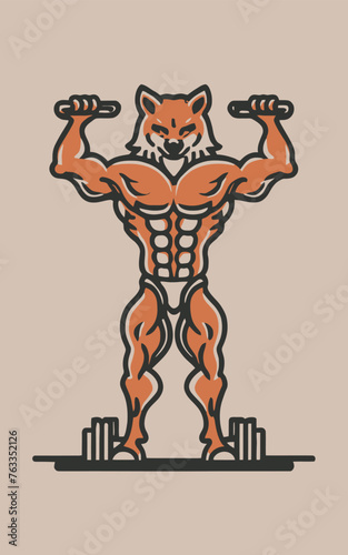 red white black modern style minimalist lines of a strong muscle pose strong body builder anatomy man at gym with bundle Doing exercises in all body positions using different gym equipment