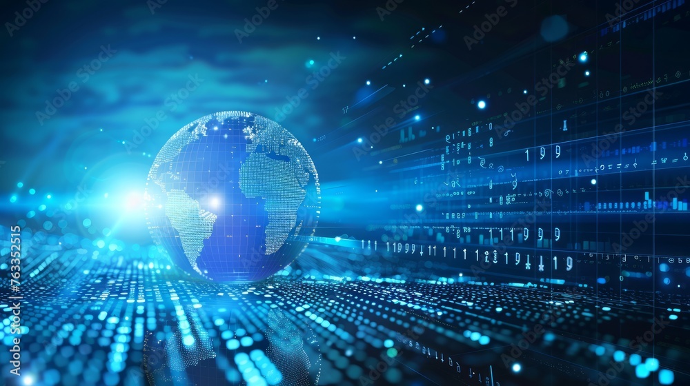 Obraz premium Digital Earth with tech orbitals and data streams