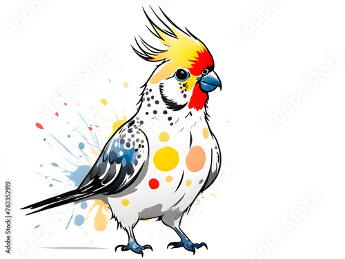  a cute  colorful Cockatiel Illustration  material