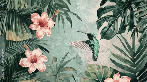 Tropical Elegance: Exquisite Flora and Fauna Wallpaper