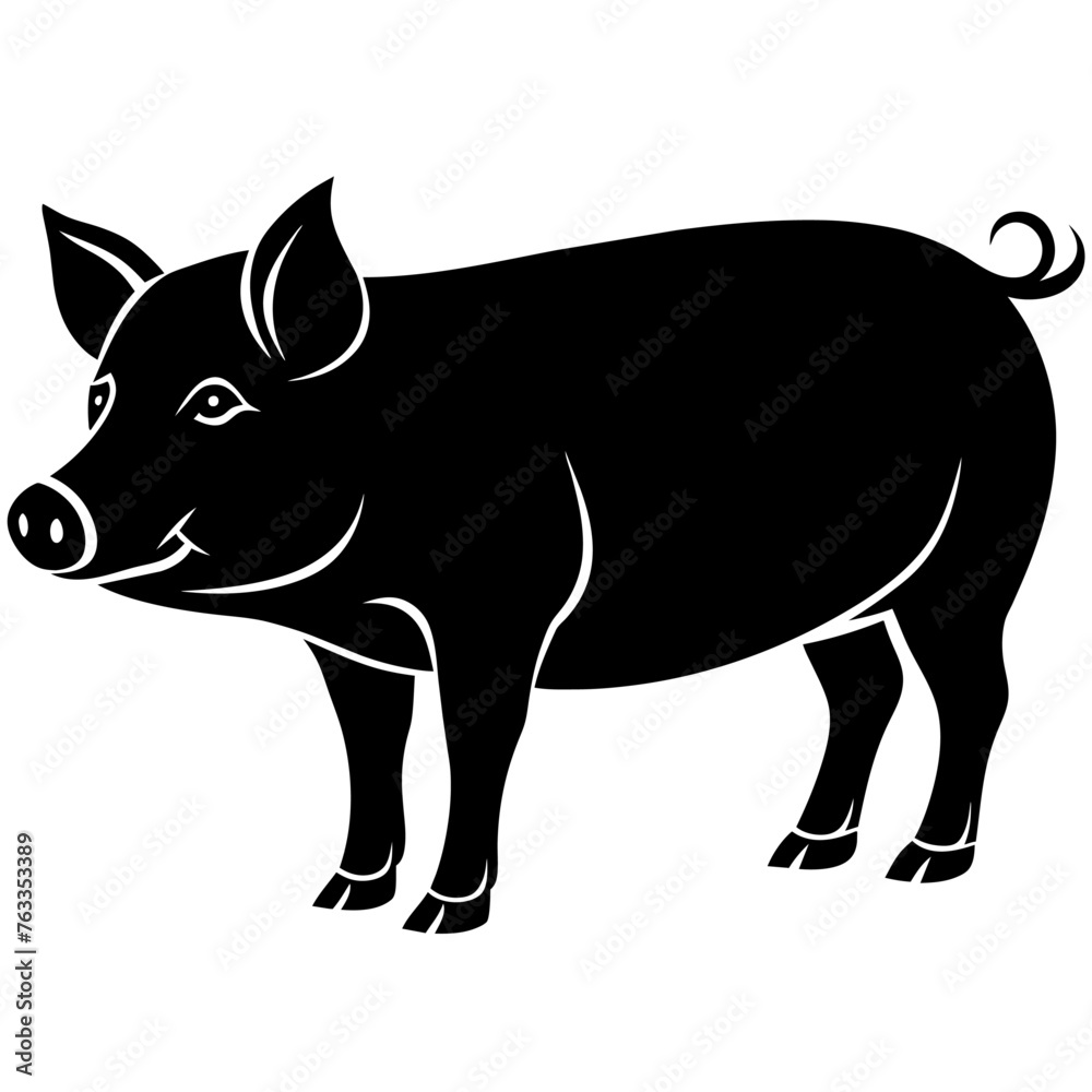 Pig. An icon for the menu of a restaurant or culinary site. Black and white vector.