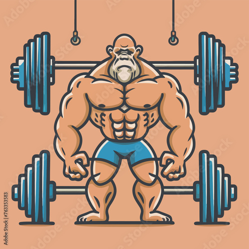 red white black modern style minimalist lines of a strong muscle pose strong body builder anatomy man at gym with bundle Doing exercises in all body positions using different gym equipment