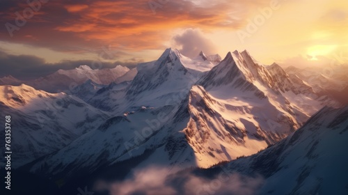 Majestic Mountain Range Silhouetted Against a Sunset Sky © Karlaage