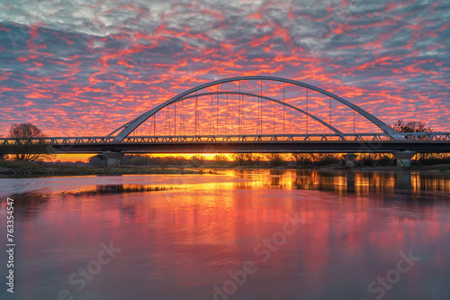 Bunring sunrise at city bridge 