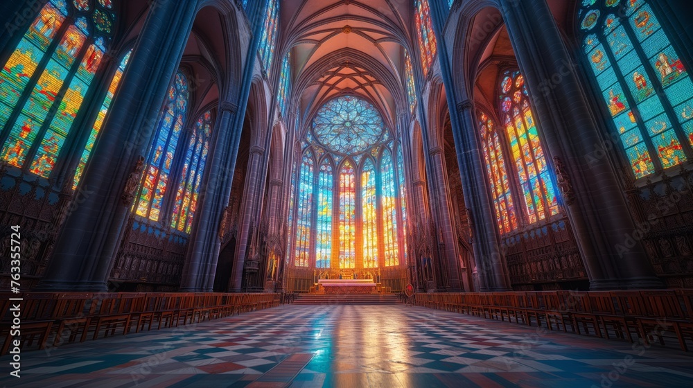 Serene Atmosphere in a Majestic Gothic Cathedral Interior Serene Atmosphere in a Majestic Gothic Cathedral Interior