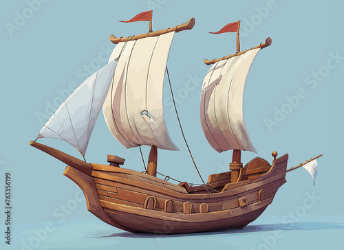 wooden ship with white sails