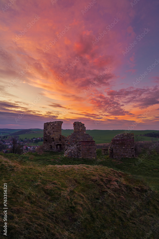 Colorful sunset at the old ruin