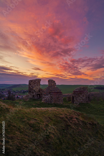 Colorful sunset at the old ruin