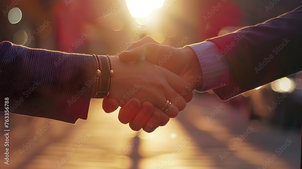 Business handshake between a woman and a man - obrazy, fototapety, plakaty 