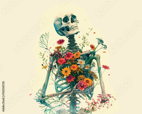 cute skeleton with colorful flower