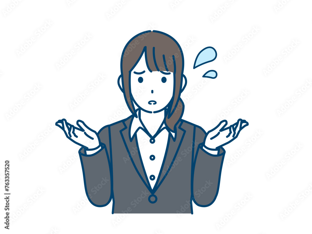困った表情をした女性会社員のイラスト 困った表情をした女性会社員のイラスト