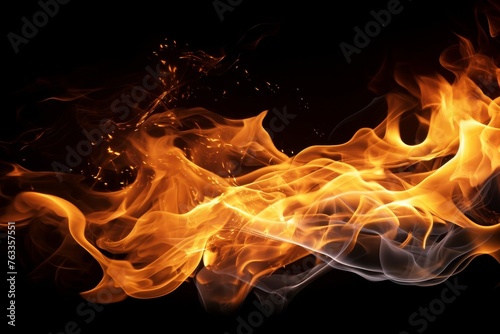 Abstract flames of fire with burning smoke float up black background © Media Srock