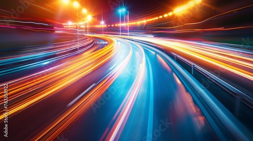City road light, night highway lights, traffic with highway road motion lights, long exposure, blurred image © Media Srock