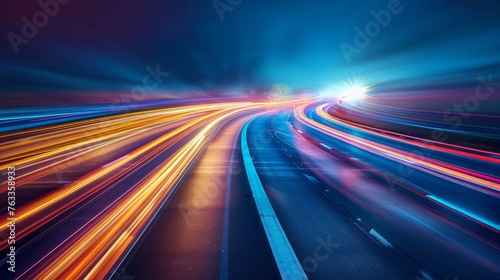 City road light, night highway lights, traffic with highway road motion lights, long exposure, blurred image