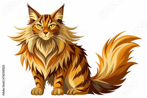 A Maine Coon cat is a very large breed with a beautiful long coat of fur. Tufts of hair on the points of the ear  a strong lion like muzzle