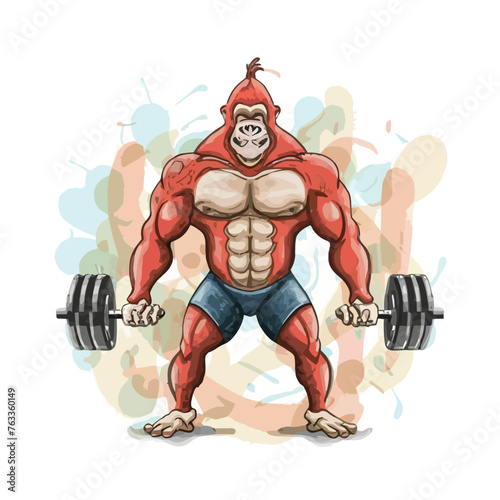 red white black modern style minimalist lines of a strong muscle pose strong body builder anatomy man at gym with bundle Doing exercises in all body positions using different gym equipment