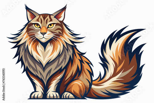 A Maine Coon cat is a very large breed with a beautiful long coat of fur. Tufts of hair on the points of the ear, a strong lion like muzzle