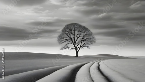 landscape minimal composition photography, black and white, style, perfect detail, fine art - Generative AI.