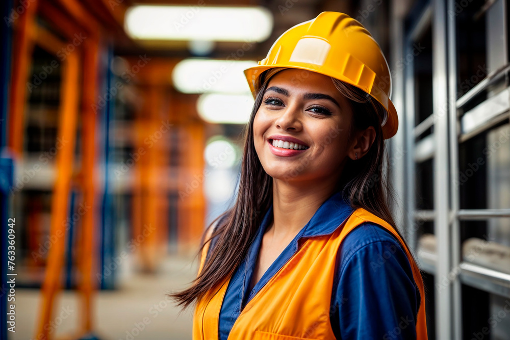 working woman wearing safety vest and helmet working woman wearing safety vest and helmet