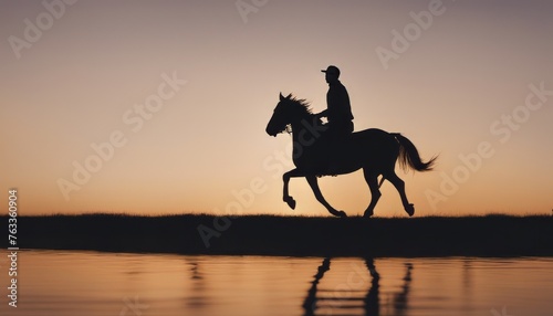 silhouette of a man riding a horse in at sunset