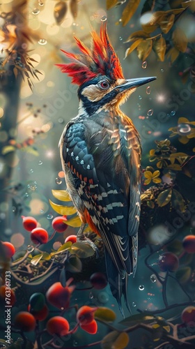 Picture a woodpecker getting a haircut its vibrant feathers trimmed with precision amidst the tranquil surroundings of a forest