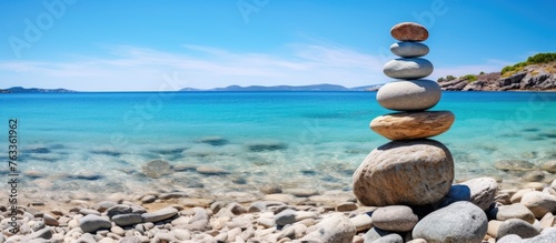 Balanced rocks on beach und...