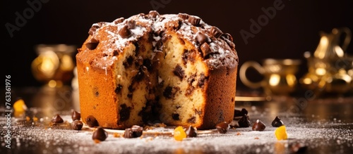 A chocolate chip muffin wit...