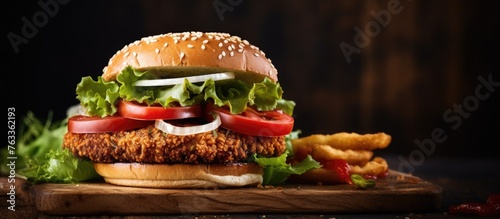 A chicken sandwich with let...