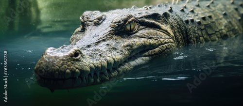 A crocodile peeking out of the water